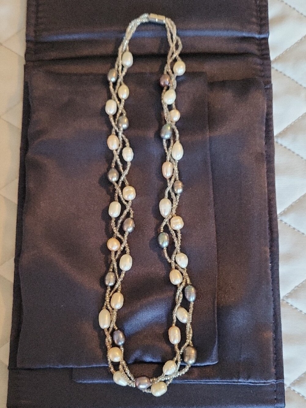 Stauer White, Black & Peach Pearl and Silver-Tone Braided Necklace Set - Picture 3 of 6